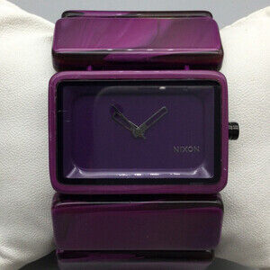 Nixon Vega Watch Women 43mm Purple Large Rectangle Dial Stretch New Battery